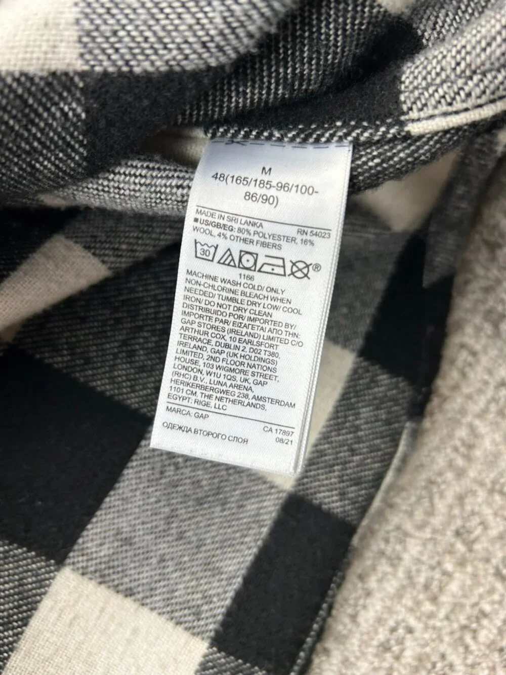 GAP Flannel Fleece Jacket Men Medium M Black White Checkered Casual Thick Polo - Picture 6 of 10